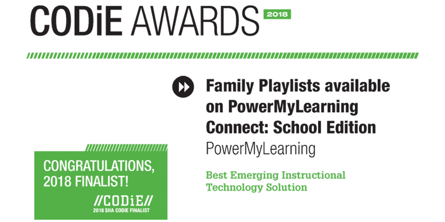 PowerMyLearning’s Family Playlists Named SIIA Education Technology CODiE Award Finalist
