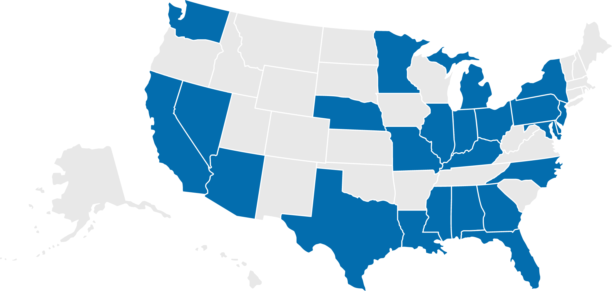 Map depicts states we partner with in blue. Map depicts states we partner with in blue.